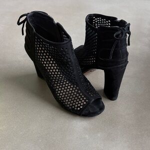 Gianni Bini Black suede Mesh laser cut Peep-Toe Heeled Booties